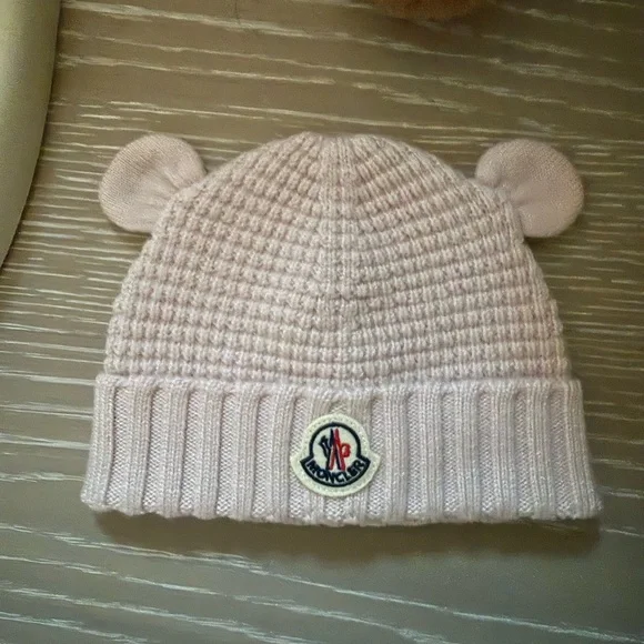 Moncler Pink Kids Hat with Bear Ears - Picture 2 of 3